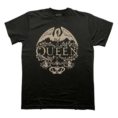 Queen T-shirt Floral Crest Mono Unisex Black