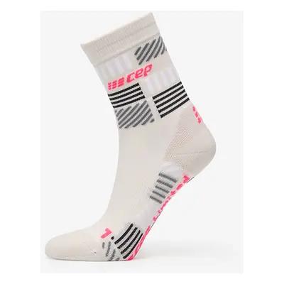 CEP The Run Limited Edition Compression Mid Cut Socks Cream/ Neon Pink