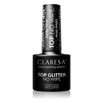 Claresa UV/LED Top Glitter No Wipe vernis top coat gel pailleté teinte Glitter Silver