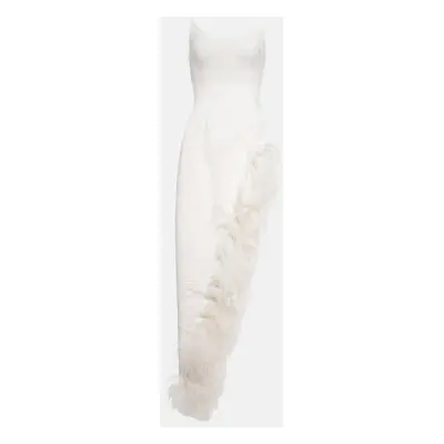 David Koma Robe longue asymétrique à plumes