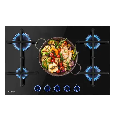 Klarstein Illuminosa table de cuisson a gaz bruleurs Sabaf vitrocéramique noire