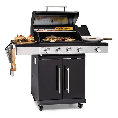 Klarstein Valdosta 4.1 Barbecue a gaz bruleurs x 2,8 kW + 2,5 kW mobile en acier inoxydable