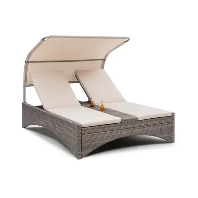 Blumfeldt Eremitage Double Lounger Chaise longue pour aluminium & rotin - taup