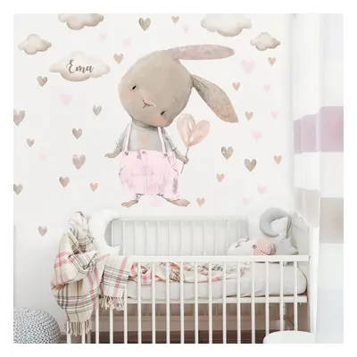 Autocollant au dessus du berceau - Lapin rose clair pour petite fille