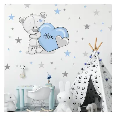 Stickers pour chambre d'enfant - Ours en peluche avec étoiles de couleur bleue