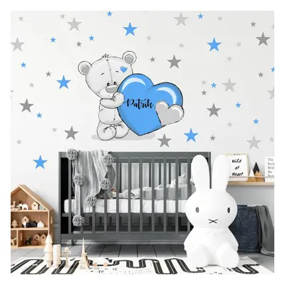 Sticker mural garçon - Ours en peluche avec étoiles de couleur bleue