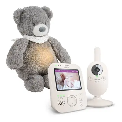 Philips AVENT Babyphone vidéo SCD891/26+NATTOU Sucette en Sleepy Bear Gris 0m+