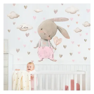 Autocollants pour lit bébé - Lapin rose pastel