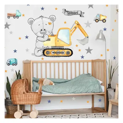 Sticker mural garçon - Maco et voitures de chantier pour la chambre des enfants