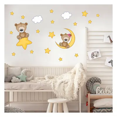 Stickers muraux pour enfants - Ours en peluche avec étoiles et lune