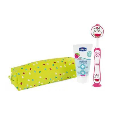 CHICCO Coffret brosse à dents et dentifrice dans un étui - Hippo, ans+