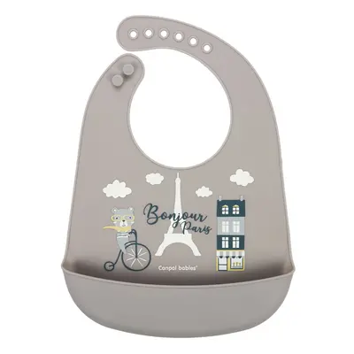 CANPOL BABIES Bavoir en silicone avec poche Bonjour Paris beige