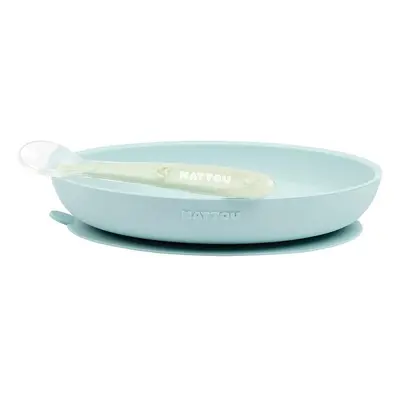 NATTOU Set repas pièces assiette et cuillère à menthe en silicone sans BPA