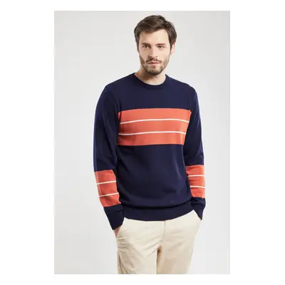 BERAC Pull bicolore - coton Homme Marine Deep/Mecca Orange/B XL