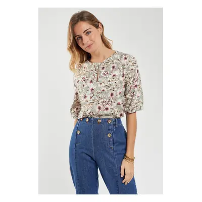 ARMOR-LUX Blouse motifs "fleurs" - lin et coton Femme Imprimé Palmes Oyat S - 38