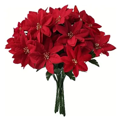 TEMU 2-Pack Bouquet de Poinsettia Artificiel pour Décoration - Fleurs de Noël en Plastique pour 