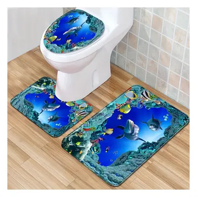 1/3pcs, Ensemble de tapis de salle de bain Ocean Underwater Cave Fish, Tapis de toilette antidér