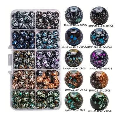 [Meilleur Classement] 200pcs Perles en Verre Étoilé de 8mm dans Boîte Organisatrice - DIY, Brace