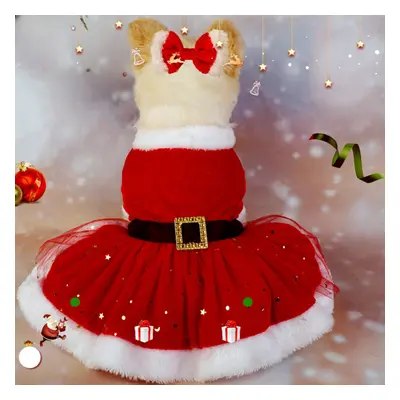 Costume de Noël en velours festif pour chat et chien Santa avec bandeau de tête, combinaison pou