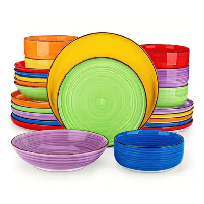 TEMU Service de table pièces en grès coloré, vaisselle peinte à la main avec assiettes plates, a