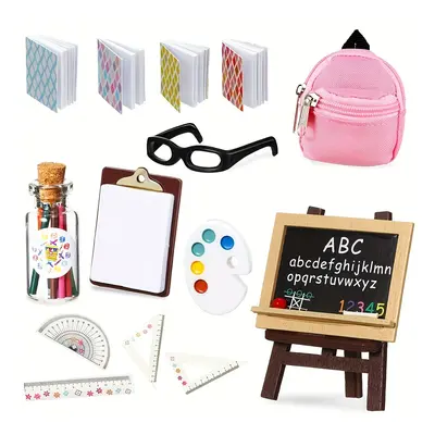 14pcs/Set Accessoires de Maison de Poupée Miniature, Mini Kit de Fournitures Scolaires, Petite P