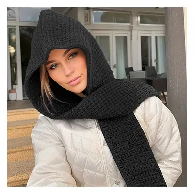 TEMU Solid Color Knit Hooded Scarf Stylish Warm Hat Scarf En Automne Hiver Extérieur Coupe-Vent 