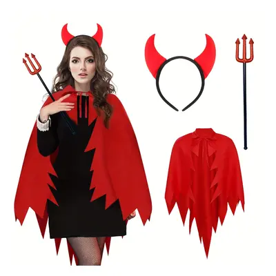 Costume de diable pour femmes - Tenue d', cape de cosplay et bandeau de tête avec trident, cape 