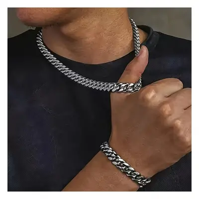 TEMU Ensemble de pièces de collier et bracelet en acier inoxydable pour homme, bracelet et colli