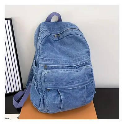 Sac à dos décontracté en denim bleu pour hommes et femmes, sac de voyage tendance polyvalent