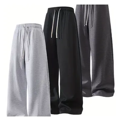 3 pantalons de survêtement unis pour hommes avec poches, pantalons décontractés à cordon de serr