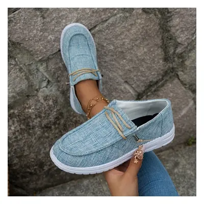 Chaussures En Toile De Couleur Unie Pour Femmes, Baskets Plates Décontractées À Lacets, Chaussur