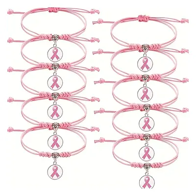 TEMU Ensemble de bracelets tressés avec ruban rose pour la sensibilisation au cancer du sein, br