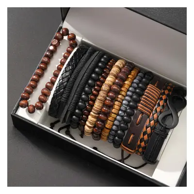 Ensemble de Bracelets Tendance Style en Similicuir & Perles pour Hommes - Incrustation de Turquo