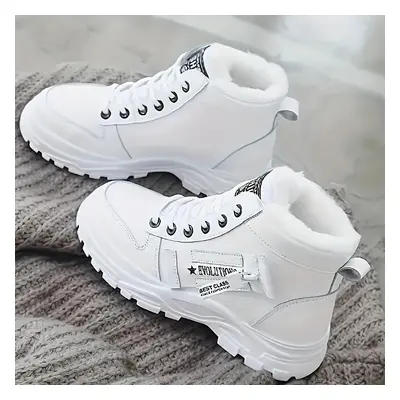 Femmes Plateforme Cheville Bottes, Tendance Doublé de Peluche Haut Haut Baskets, Hiver Chaud Ext