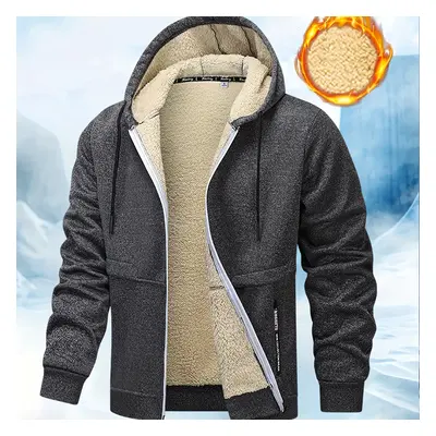 TEMU Veste à capuche thermique doublée en Sherpa pour homme avec poches zippées, manteau chaud e