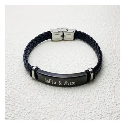 Bracelets en cuir personnalisés - Noir et blanc - Ajustables - Conviennent aux hommes et aux fem