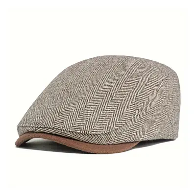 TEMU Casquette De Style Britannique En Tweed Épais Réglable Pour Homme, Béret Chaud D'hiver, Cas