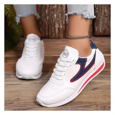 Baskets contrastées pour femmes, chaussures de sport à lacets tendance à semelle souple, baskets