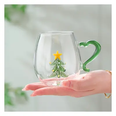 1 tasse de Noël en verre avec de dessin , tasse en verre borosilicaté de haute qualité, motif 3D