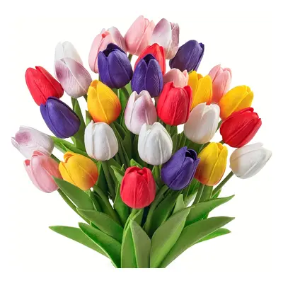 TEMU 10pcs, Bouquet de tulipes artificielles, Tulipes en PU multicolores, Arrangement de fleurs 