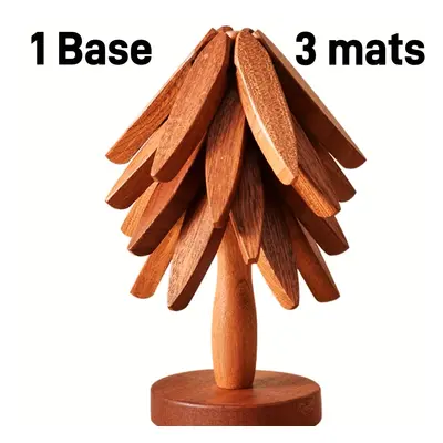 Ensemble de trépied en bois en forme d'arbre avec sous-tasses amovibles et base, patins thermoré