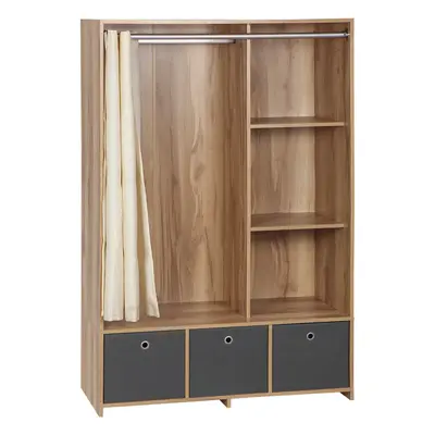 HOMCOM Armoire penderie, armoire de rangement, dressing, garde-robe avec tringle, rideaux, tiroi