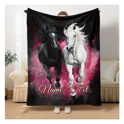 TEMU Couverture en personnalisable 1pc Chevaux Imprimé, Jeté Léger en Flanelle pour Canapé, Lit,