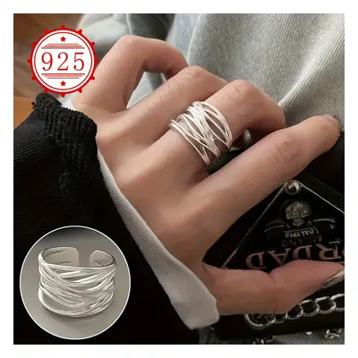 TEMU Bague en Argent à Faible Allergie, Un , Bague Ouverte à Ligne Croisée pour Femmes, Bague La