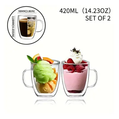 4PCS/2PCS. 14OZ. Tasse à café isolée en verre double paroi. Tasse à café et à thé transparente a