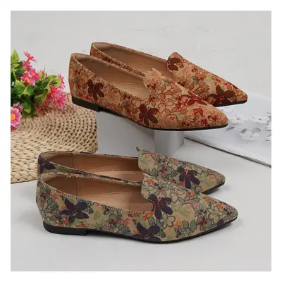 Chaussures Plates À Imprimé Floral Pour Femmes, Chaussures Décontractées À Bout Pointu, Chaussur