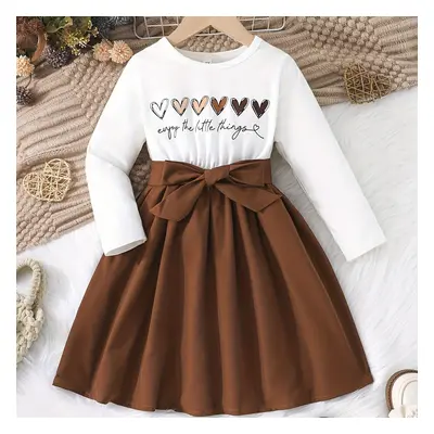 Robe longue décontractée et élégante pour filles avec lettres et cœurs imprimés en coton avec ce