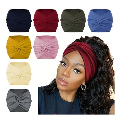 4-Pack de bandeaux pour femmes à tête large - Turbans élastiques noués de style bohémien - Élast