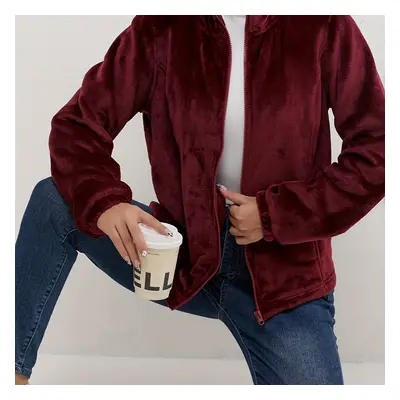 Veste Zippée Douillette Doublée en pour Femme - Couleur Bordeaux, Vêtement de Sport Décontracté 