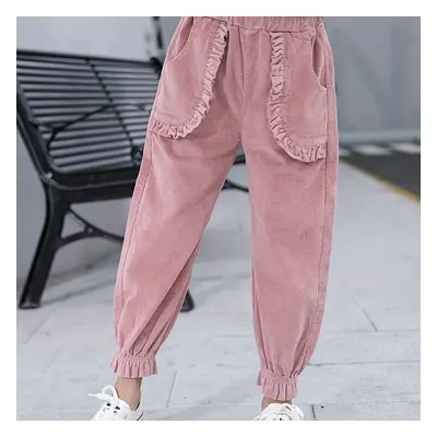 Pantalon en velours côtelé droit avec des volants tendance pour les filles pour le printemps et 